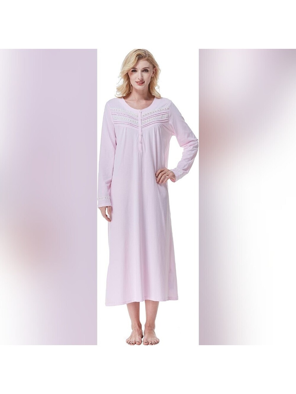 NWT Keyocean Soft 100% Cotton Knit Long Sleeve Nightgown, Medium